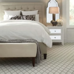 White and gray patterned carpet in a bedroom | Philadelphia Flooring Solutions
